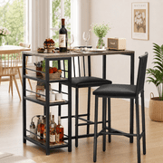 Aiho 3 Pieces Dining Table Set for 2, Counter Height Bar Table Set with Storage Shelves, Pub Table and Padded Chairs for Kitchen, Dining Room - Gray