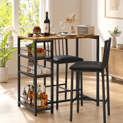 Aiho 3 Pieces Dining Table Set for 2, Counter Height Bar Table Set with Storage Shelves, Pub Table and Padded Chairs for Kitchen, Dining Room - Retro