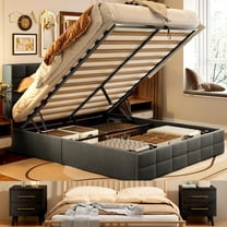 Aiho 3 Pieces Bedroom Furniture Set, Includes Queen Lift Up Storage Bed, Nightstands Set of 2 - Black