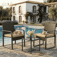 thumbnail image 1 of Aiho 3-Piece Wicker Patio Bistro Set, All Weather Outdoor Chairs Set with Glass Top Table & Soft Cushions, Outdoor Furniture for Garden, Backyard, Balcony, Deck - Beige, 1 of 8