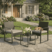 Aiho 3-Piece Wicker Patio Bistro Set, All Weather Outdoor Chairs Set with Glass Top Table & Soft Cushions, Outdoor Furniture for Garden, Backyard, Balcony, Deck - Gray