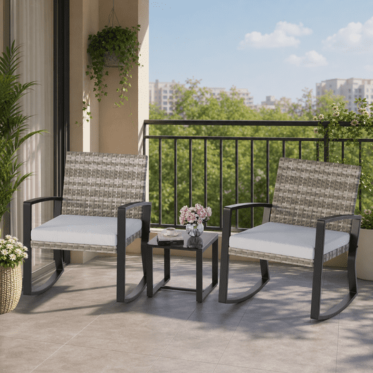 3-Piece Outdoor Bistro Set with Glass Coffee Table, Aiho Outdoor Patio Conversation Set with Soft Cushion for Garden, Backyard, Poolside, Balcony - Light Gray