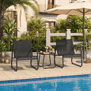 3-Piece Outdoor Bistro Furniture Set, 2-Seater Patio Conversation Chairs with Anti-Rust Metal Frame, Black