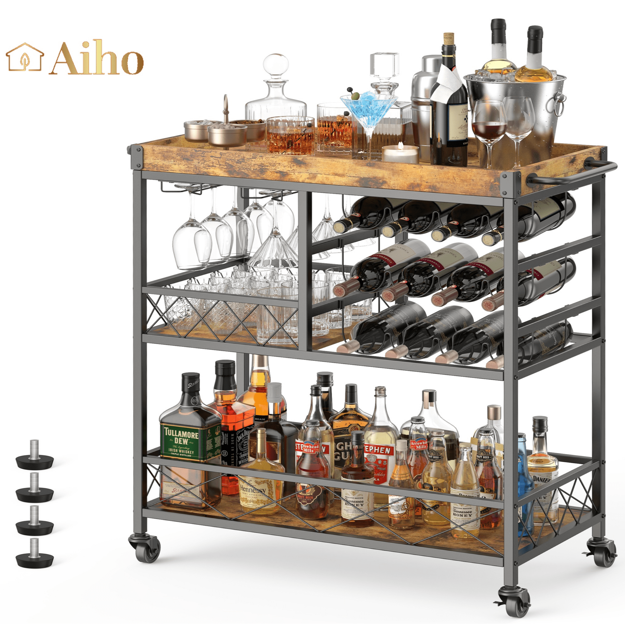 Aiho Metal Home Bar Serving Cart, 38
