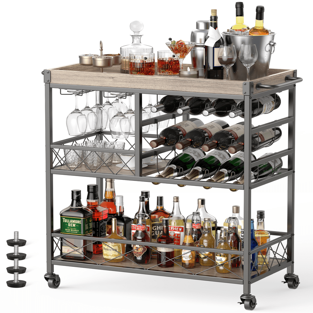 Aiho 3 Tier 38 "H Tall Bar Cart with Lockable Wheels and 12 Wine Racks