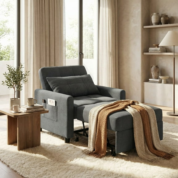Aiho 3-in-1 Convertible Sleeper Chair–Single Sofa Bed with Adjustable Backrest, Spacious Multifunctional Option for Living Room, Bedroom & Apartment Dark Grey