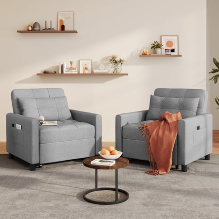 Aiho 3-in-1 Convertible Sleeper Chair Sofa Bed, Adjustable Modern Linen Fabric, Perfect for Small Spaces Grey