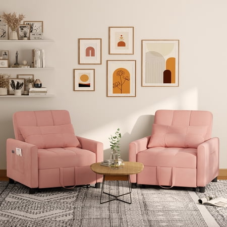 Aiho 3-in-1 Convertible Sleeper Chair Sofa Bed, Adjustable Modern Linen Fabric, Perfect for Small Spaces Pink