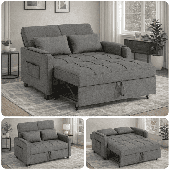 Aiho 3-in-1 Convertible Sofa Bed Chair w/ Storage & Adjustable Backrest - Space-Saving Sleeper for Small Apartments , Dark Gray