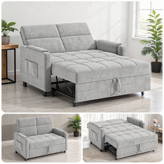 Aiho 3-in-1 Convertible Sofa Bed Chair w/ Storage & Adjustable Backrest - Space-Saving Sleeper for Small Apartments , Light Gray