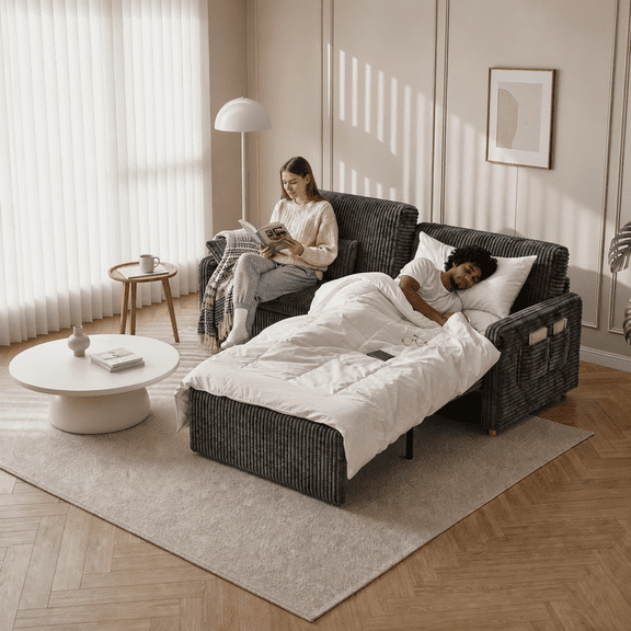 AIHO 78.7" Convertible Sofa Bed, Multi-Functional Adjustable Sleeper Sofa with Reclining Backrest & Removable Armrest, Space Saving Folding Couch Bed for Small Apartment Living Room, Dark Gray