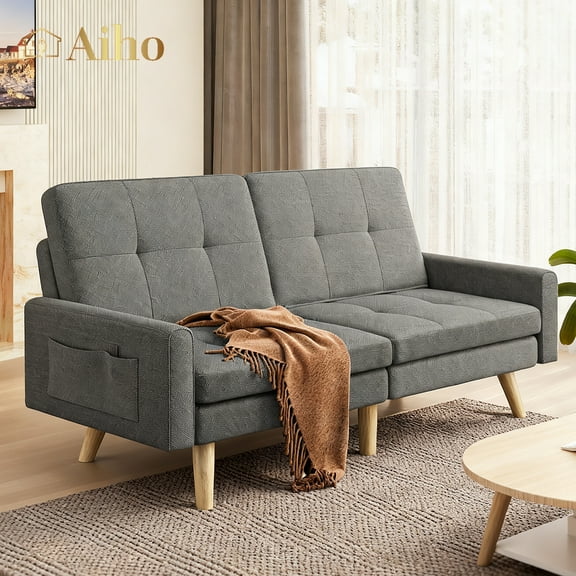 Space-Saving 70.9" Convertible Sofa Bed, Multi-Position Recliner Futon Sofa Bed with Adjustable Backrest & Removable Armrest for Living Room, Apartment Love Seat, Dark Gray