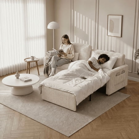 AIHO 78.7" Convertible Sofa Bed, Multi-Functional Adjustable Sleeper Sofa with Reclining Backrest & Removable Armrest, Space Saving Folding Couch Bed for Small Apartment Living Room,Beige