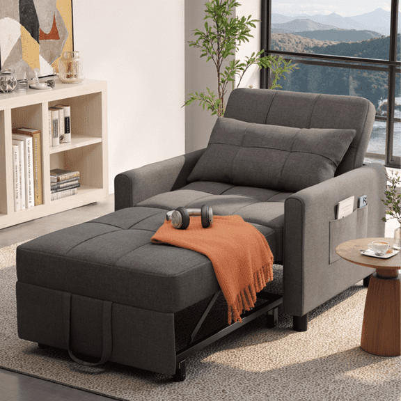 AIHO 3-in-1 Sleeper Chair, Convertible Sofa Bed for Small Spaces, Perfect as Guest Bed & Daily Chill Spot - Easy Fold, Dark Gray Linen