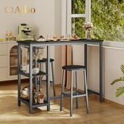 Aiho 3-piece Bar Table Set , Dining Table Set with 3 Storage Shelves For Dining Room , Black