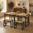thumbnail image 1 of 3-Piece Compact Square Dining Table Set for 2 People with Two Matching Benches, Retro, 1 of 11