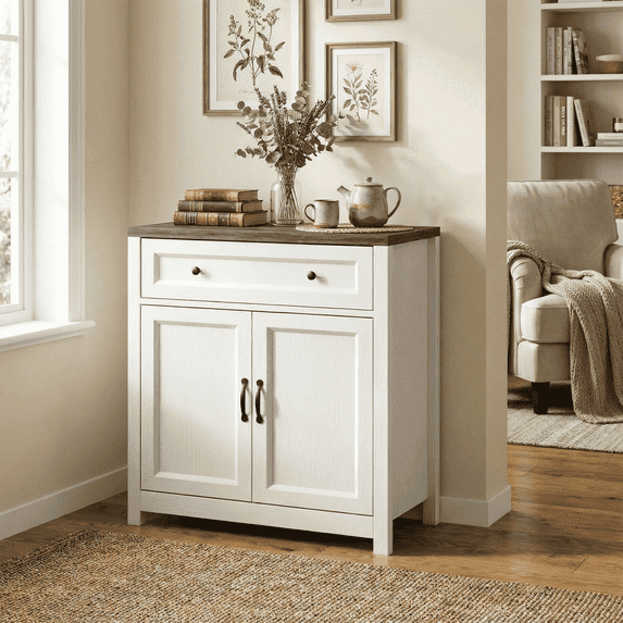Aiho Farmhouse 30 in W Kitchen Buffet Sideboard Cabinet with 1 Drawer and 2 Door, Gray Desktop