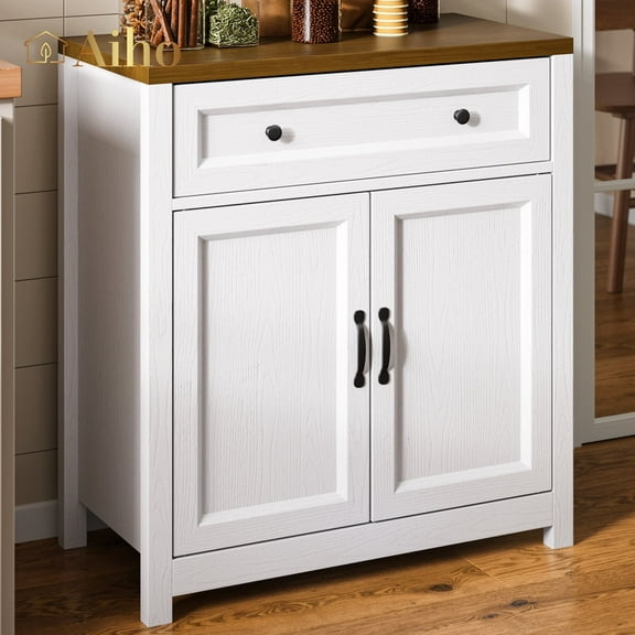 Aiho 30" Kitchen Buffet Sideboard Cabinet, 1 Drawer and 2 Door Farmhouse Coffee Bar Storage Cabinet with Adjustable Shelf - Retro Desktop