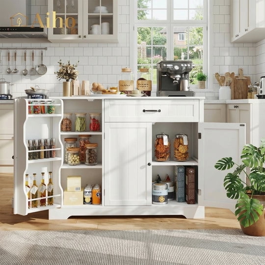 Aiho 33" H Kitchen Storage Cabinet, Coffee Bar Cabinet with Adjustable Shelves & Doors & Drawers, Sideboard Buffet Cabinet for Kitchen, Dining Room - White