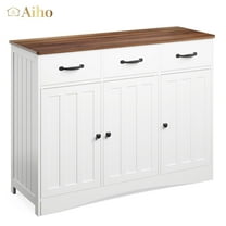 Aiho 32" H Kitchen Storage Cabinet, Coffee Bar Cabinet with Adjustable Shelves & Doors & Drawers, Sideboard Buffet Cabinet for Kitchen, Dining Room - Brown