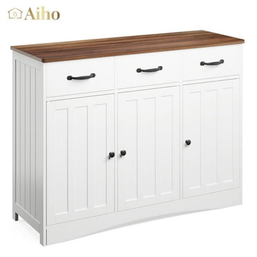 Aiho 32" H Kitchen Storage Cabinet, Coffee Bar Cabinet with Adjustable Shelves & Doors & Drawers, Sideboard Buffet Cabinet for Kitchen, Dining Room - Brown