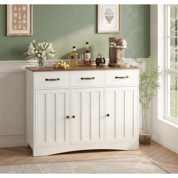 Aiho 32" H Kitchen Storage Cabinet, Coffee Bar Cabinet with Adjustable Shelves & Doors & Drawers, Sideboard Buffet Cabinet for Kitchen, Dining Room - Brown