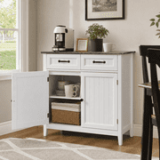 Aiho 32" Kitchen Sideboard Buffet Cabinet with Adjustable Shelf, Modern Storage Island & Coffee Bar Station for Dining Room, Entryway,gray and white
