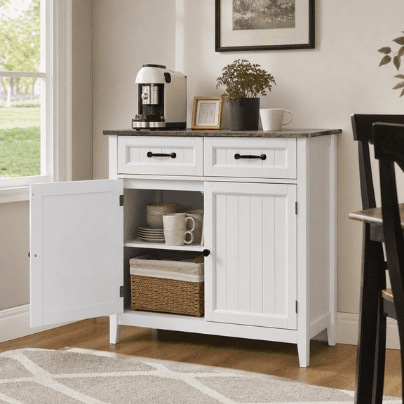 Aiho 32" Kitchen Sideboard Buffet Cabinet with Adjustable Shelf, Modern Storage Island & Coffee Bar Station for Dining Room, Entryway,gray and white