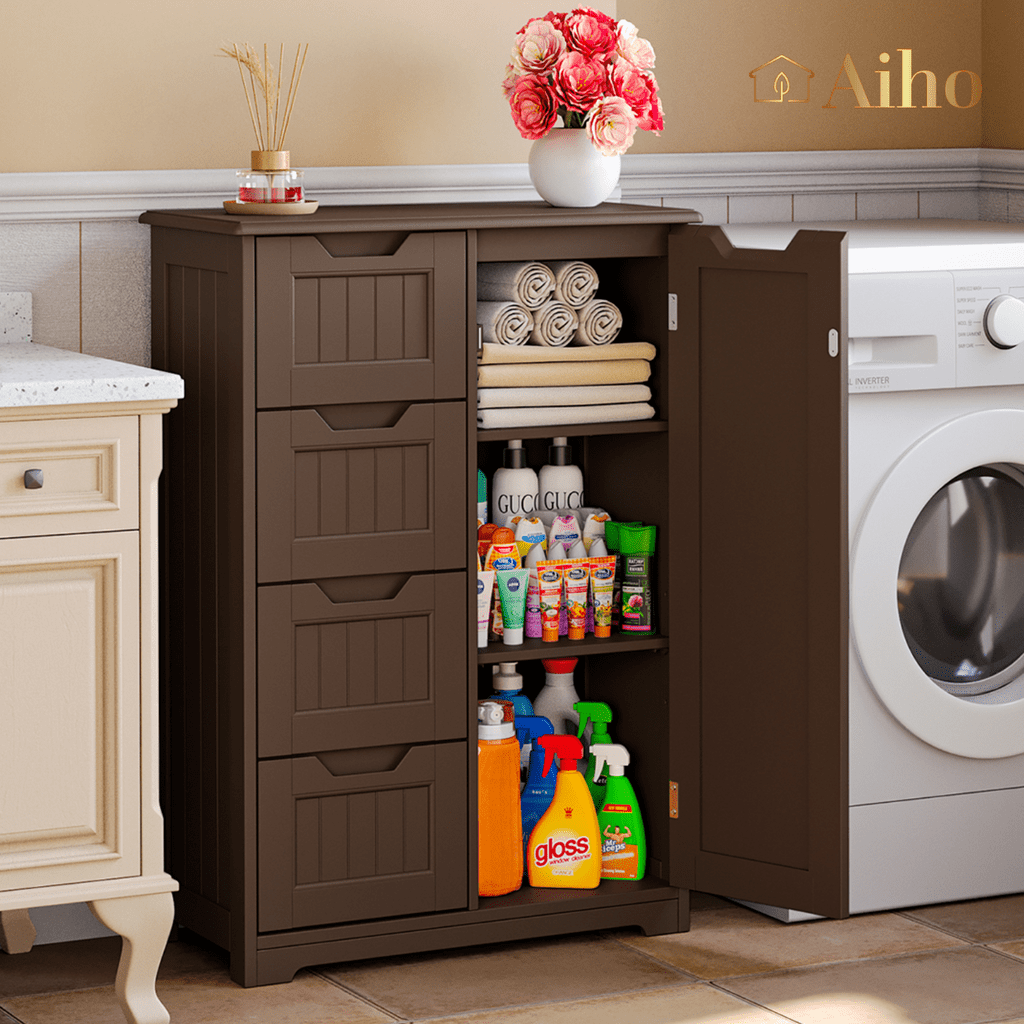 Aiho 33.5" H Bathroom Floor Storage Cabinet with 4 Drawers and ...