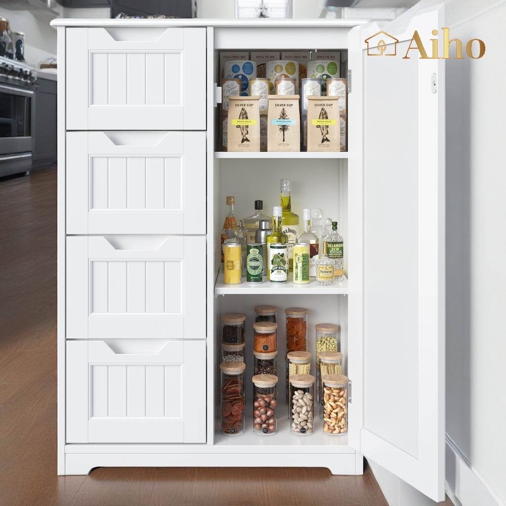 Aiho 33.5" Wooden Kitchen Pantry with 4 Drawers, One