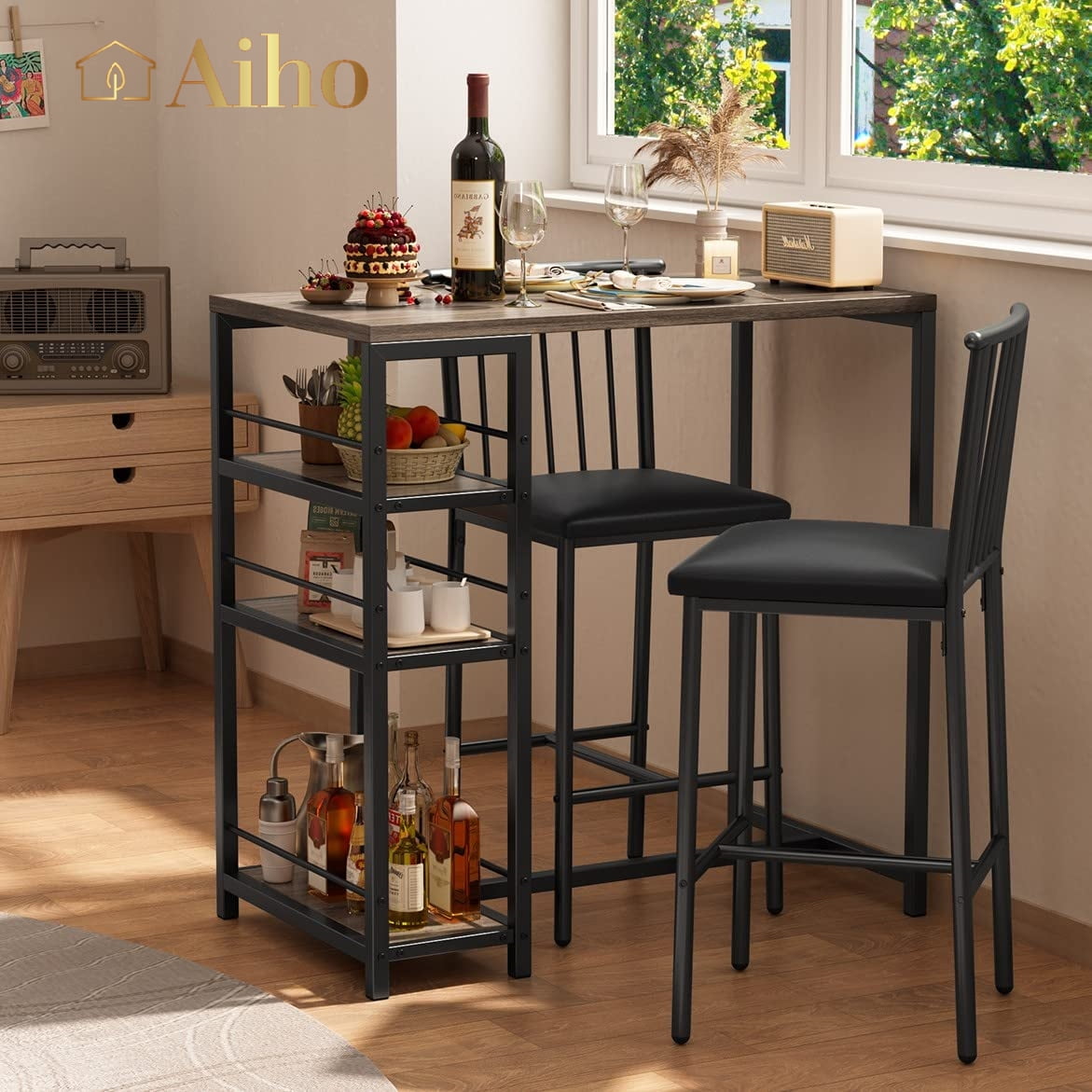 Aiho 36 "H Modern Bar Table and Chairs, Kitchen Table for 2 with 3