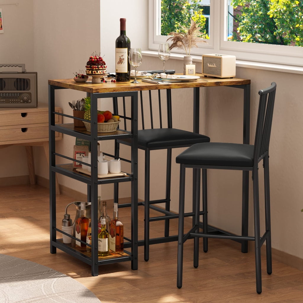 Aiho 36"H Modern Bar Table and Chairs with 3 Open Storage Spaces for
