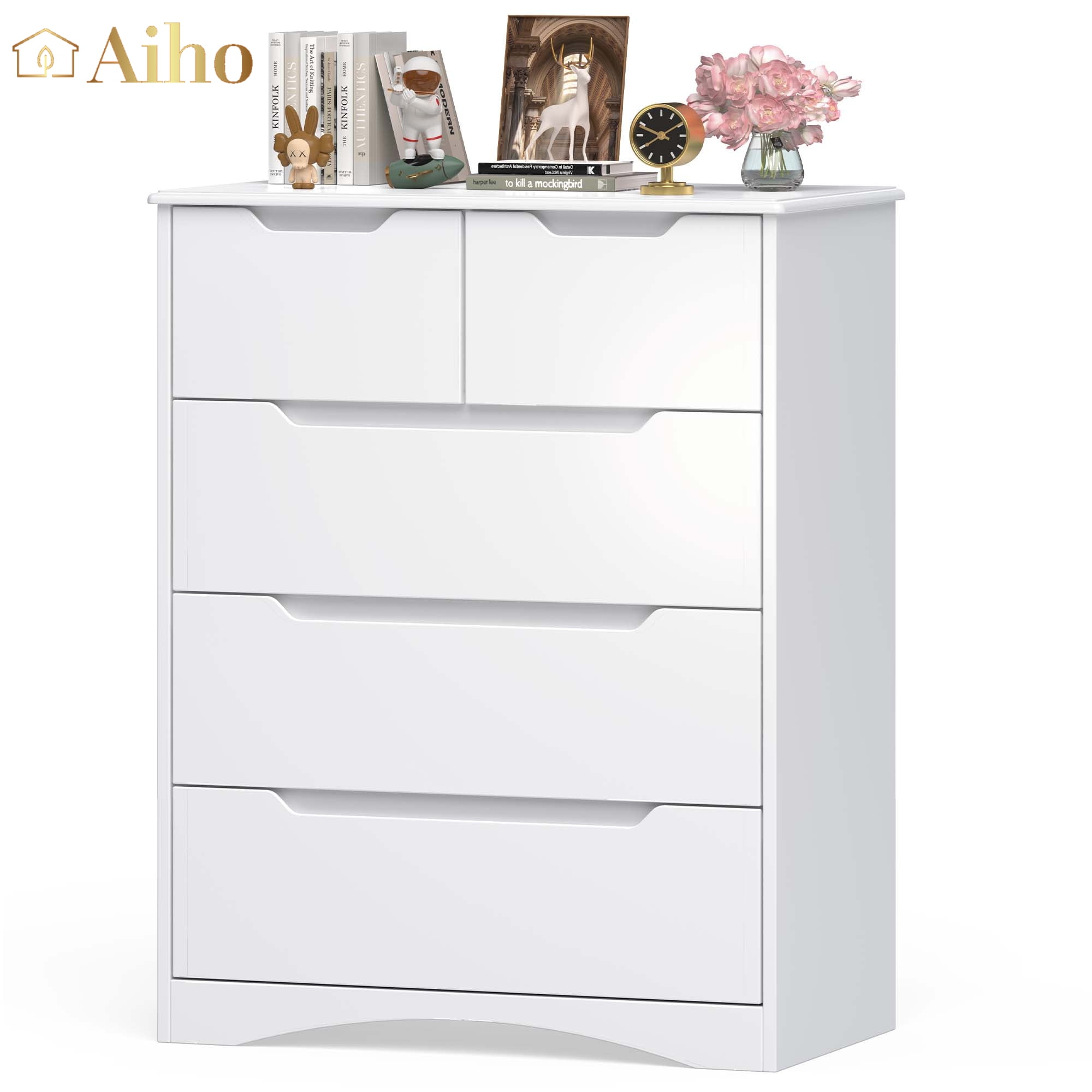 Aiho 37 "H White Dresser for Bedroom, 5 Drawer Dresser with Cutout