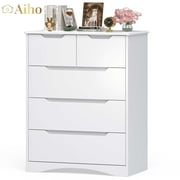 Aiho 37 "H White Dresser for Bedroom, 5 Drawer Dresser with Cutout Handles - White