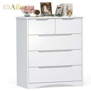 Aiho 37 "H White Dresser for Bedroom, 5 Drawer Dresser with Cutout Handles for Bedroom, Living Room - White