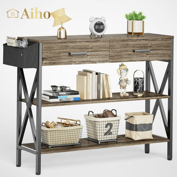 Aiho 39 "L Console Table with Drawers, Entryway Table with Storage Shelves, Sofa Table for Living Room, Entryway - Gray