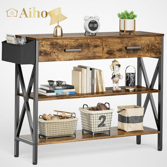 Aiho 39 "L Console Table with Drawers, Entryway Table with Storage Shelves, Sofa Table for Living Room, Entryway - Rustic Brown