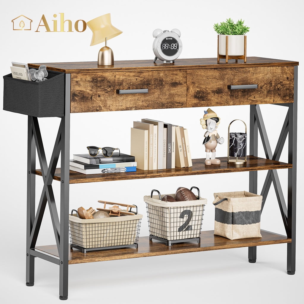 Aiho 39 "L Console Table  with Drawers, Entryway Table with Storage Shelves, Sofa Table for Living Room, Entryway - Rustic Brown