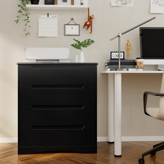 Aiho 4 Drawer Dresser, 32 "H Black Dresser with Cutout Handles for Bedroom