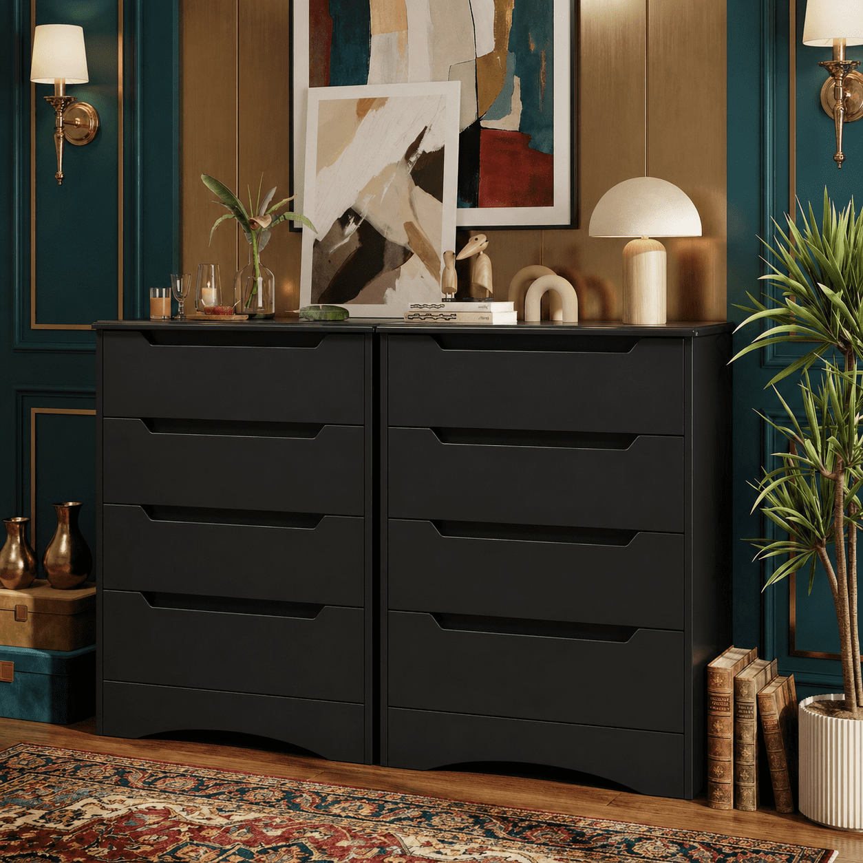 Aiho 4 Drawer Dresser, 32 "H Black Dresser with Cutout Handles for Bedroom