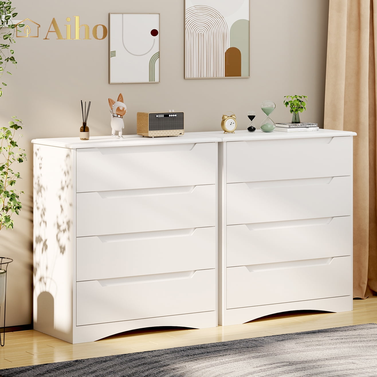 Aiho 4 Drawer Dresser, 32 "H White Dresser with Cutout Handles for