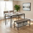 thumbnail image 1 of 4-Piece Dining Table Set with 2 Chairs and Bench for Small Space - Kitchen Table with Under-Bench Storage Rack - Gray, 1 of 6