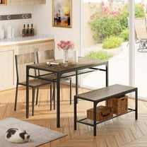 Aiho 4 Piece Dining Table with 2 Chairs and Bench for Kitchen, Small Space, Gray