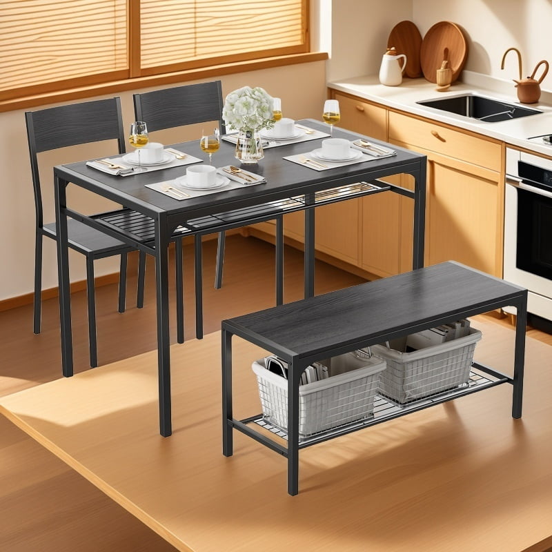 Aiho 4 Piece Small Space Dining Set with Storage, Kitchen Table, 2 ...