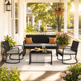 thumbnail image 1 of Aiho 4-Piece Outdoor Patio Conversation Set, All Weather PE Wicker Furniture with 2 Rocking Chairs, Coffee Table & Soft Removable Cushions, Gray for Backyard Porch Garden, 1 of 9