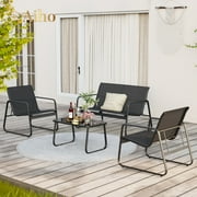 Aiho 4 Piece Patio Bistro Chairs Set with Coffee Table, Balcony Furniture for Yard, Patio, Modern Garden and Bistro - Black