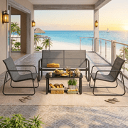 All-Weather Handwoven Steel 4-Piece Rocking Patio Set Including Chairs and Coffee Table for Outdoor Leisure Space Grey