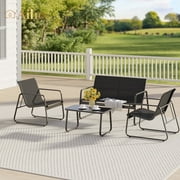 Aiho 4 Pieces Patio Furniture Set,Textilene Modern Conversation Black Set with Tea Table for Home,Lawn,Balcony, Bistro - Black