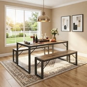 Aiho 3-Piece Dining Table Set - Industrial Kitchen Table & Chairs with Stain-Resistant Oak Top, Space Saving Design for Small Homes, Gray