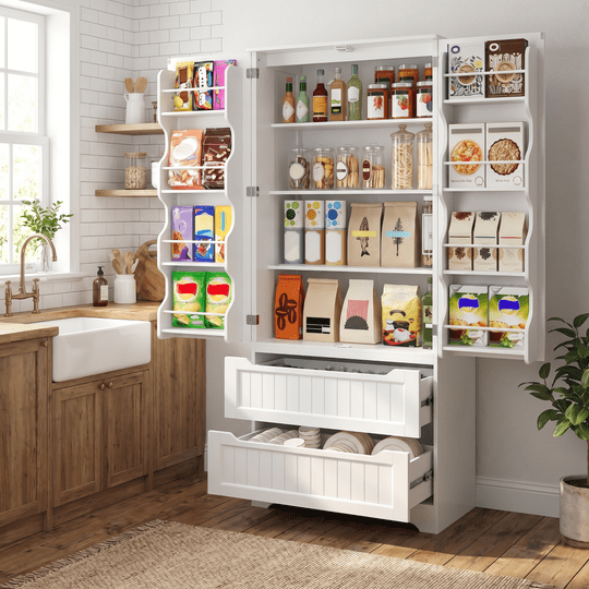 Aiho 71" H Pantry Cabinet with 2 Doors and 2 Drawer, Solid & Sturdy, Storage Cabinet for Entryway, Kitchen - White